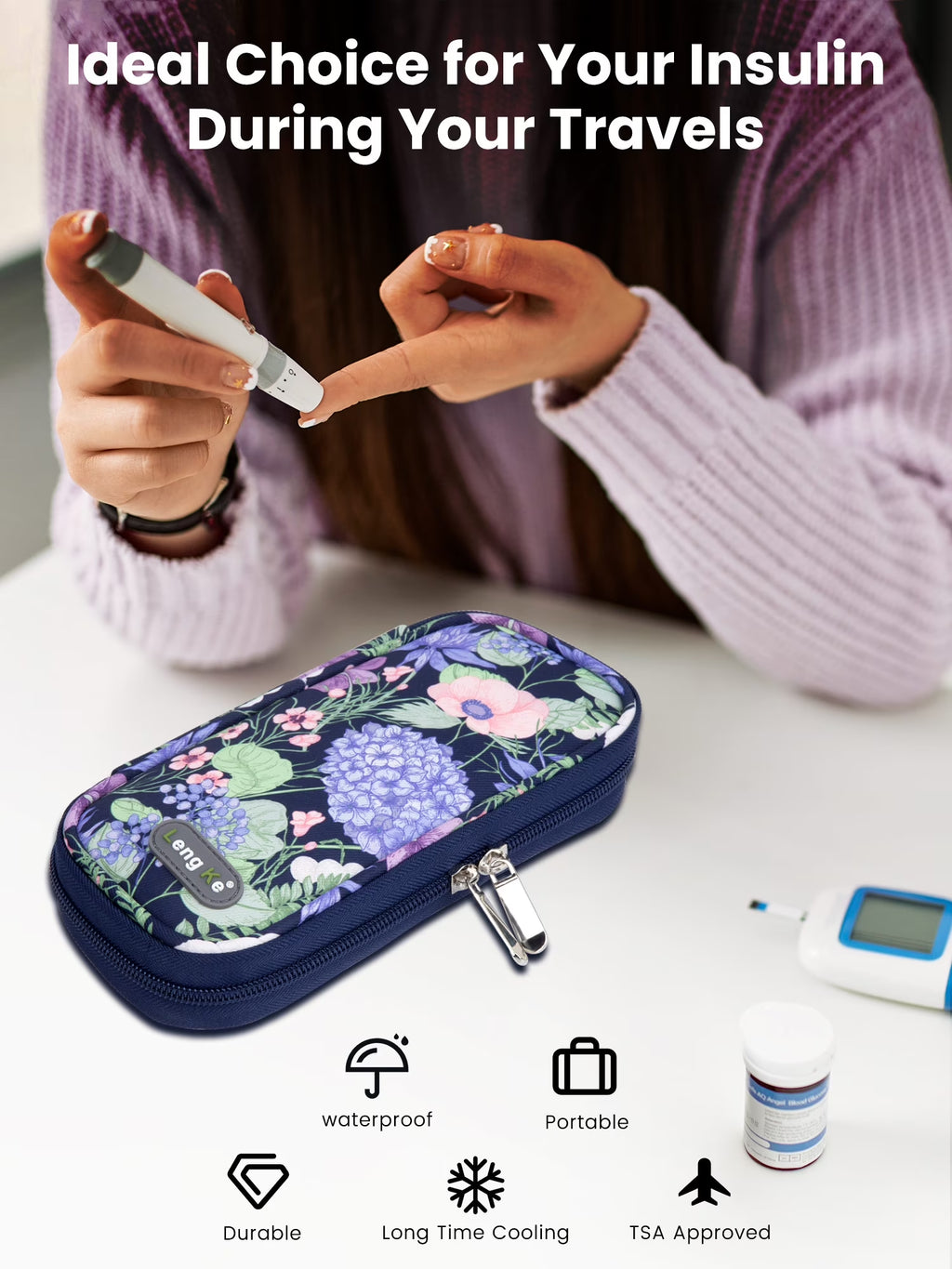 Insulin Cooler Travel Case with 2 TSA Approved Ice Packs - Insulin Pen Cooler Case, Suitable for Diabetic Insulin Bag, Medication for Peptide Case(Hydrangea)