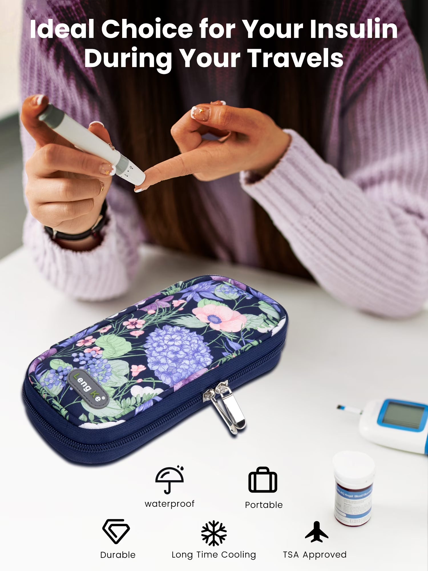 Insulin Cooler Travel Case with 2 TSA Approved Ice Packs - Insulin Pen Cooler Case, Suitable for Diabetic Insulin Bag, Medication for Peptide Case(Hydrangea)