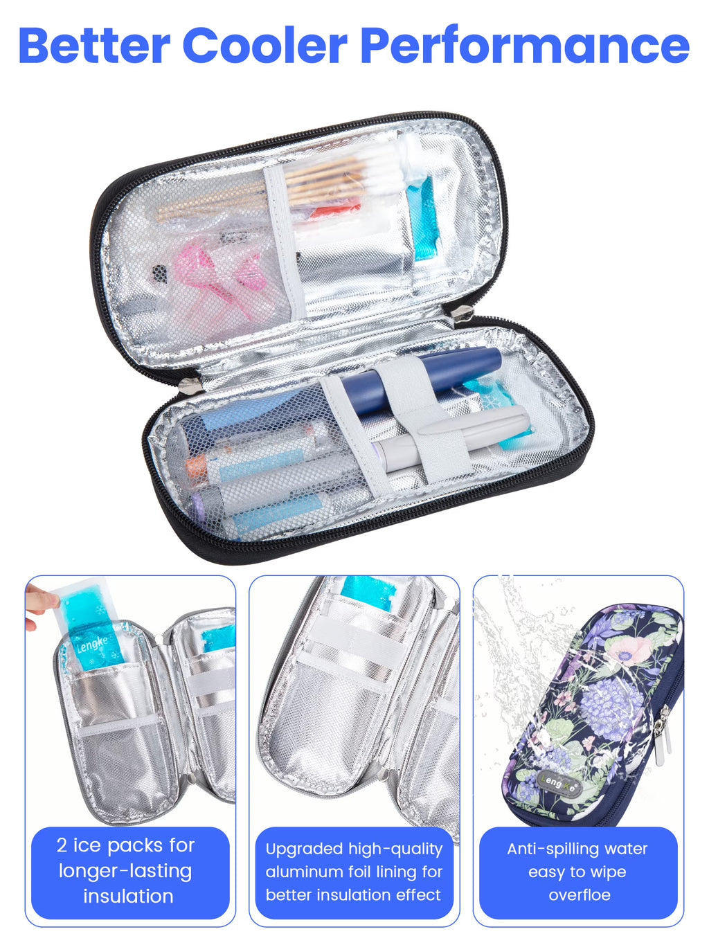 Insulin Cooler Travel Case with 2 TSA Approved Ice Packs - Insulin Pen Cooler Case, Suitable for Diabetic Insulin Bag, Medication for Peptide Case(Hydrangea)