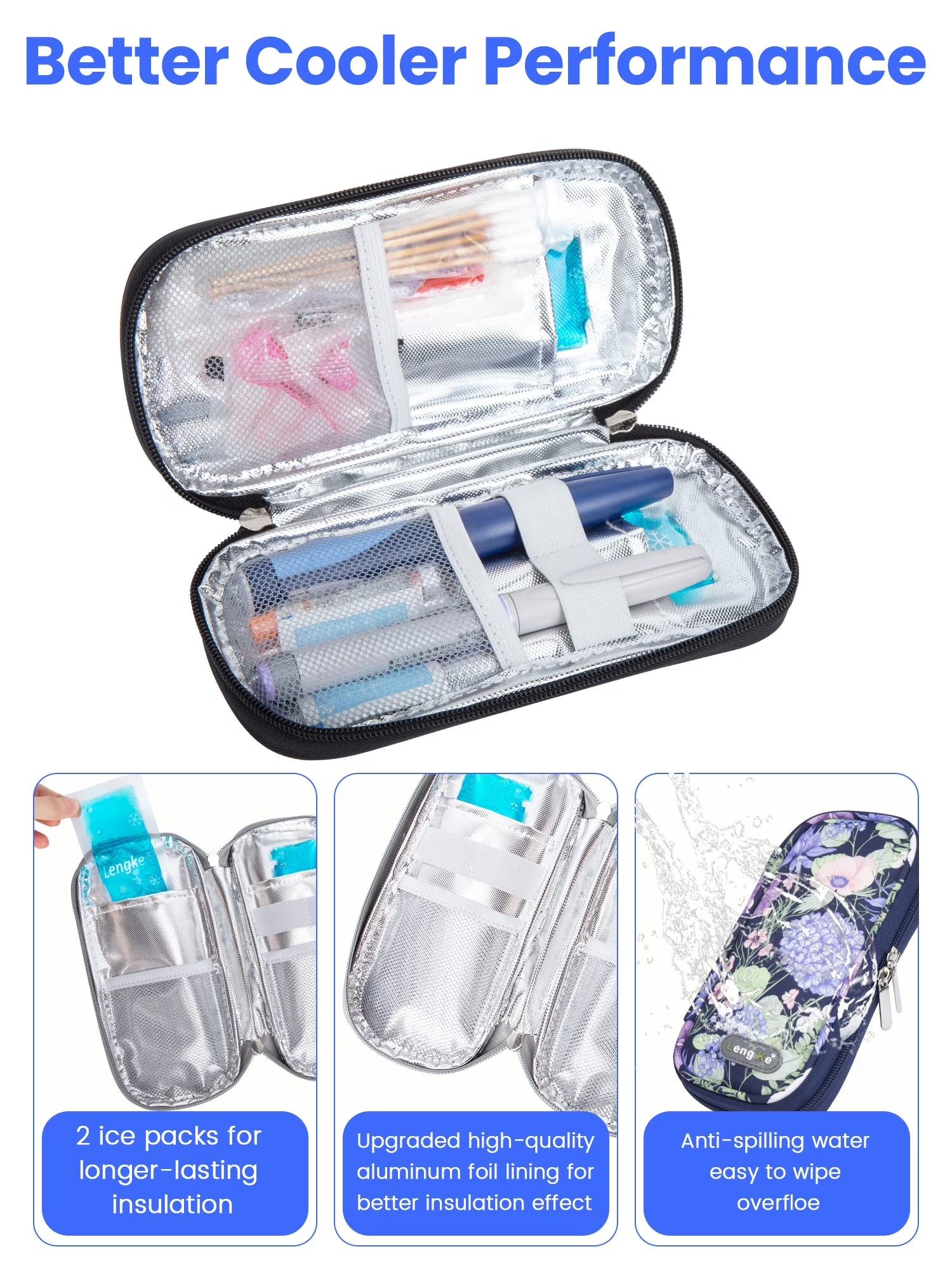 Insulin Cooler Travel Case with 2 TSA Approved Ice Packs - Insulin Pen Cooler Case, Suitable for Diabetic Insulin Bag, Medication for Peptide Case(Hydrangea)